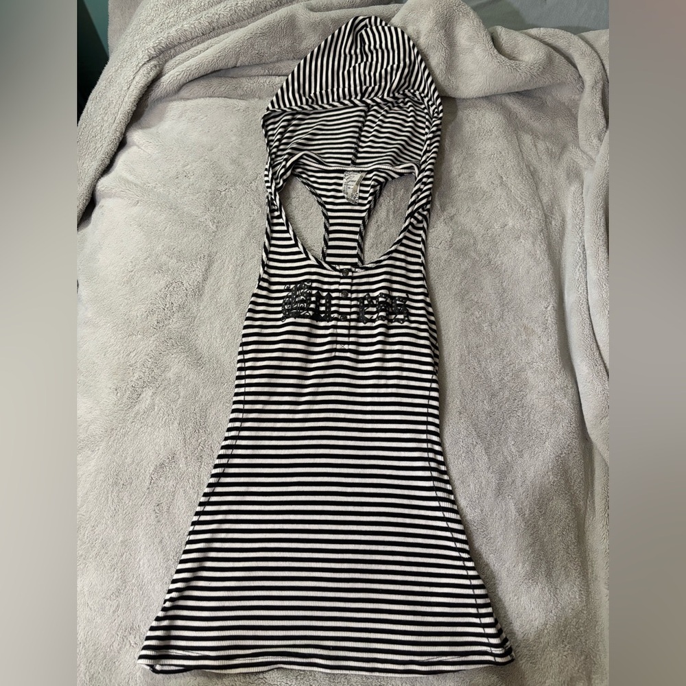 Y2K Striped Hooded Tank Top With Rhinestones